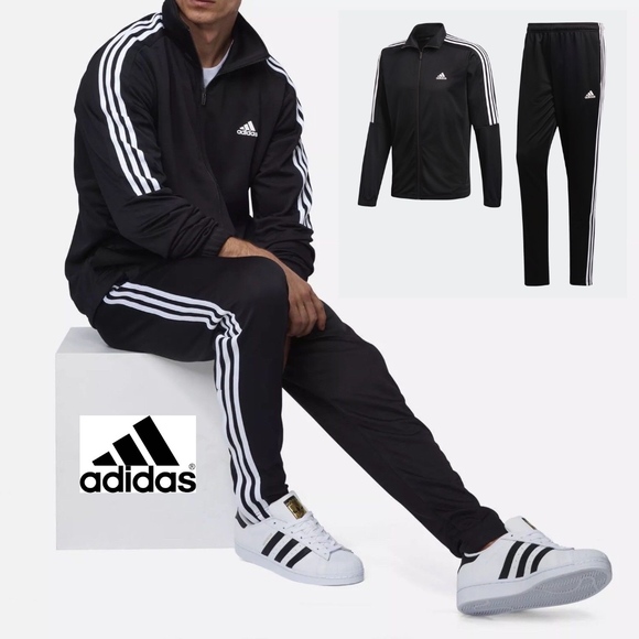 black and white adidas track suit